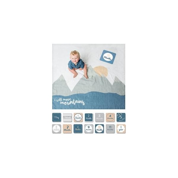 Kit Primo Anno I Will Move Mountains - Copertina Swaddle in Mussola di Cotone + 14 Cards - Per i bebé più social!